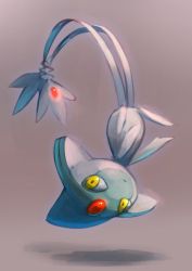 azelf closed_mouth commentary_request creatures_(company) full_body game_freak gen_4_pokemon glowing kikuyoshi_(tracco) legendary_pokemon looking_to_the_side nintendo no_humans pokemon pokemon_(creature) pokemon_focus solo upside-down yellow_eyes