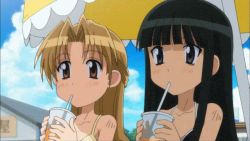 animated animated_gif black_hair blonde_hair drink juice katou_haruka kusuhara_hirono o_o oniichan_no_koto_nanka_zenzen_suki_janain_dakara_ne!! swimsuit