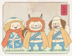 3boys ^_^ aged_down animal_ears bad_id bad_pixiv_id cat_boy cat_ears child closed_eyes dog_boy dog_ears dog_tail fish_boy full_body hat inuarashi_(one_piece) japanese_clothes kawamatsu kimono long_hair male_focus multiple_boys nekomamushi nno_(nocturnal_blue) one_piece open_mouth orange_hair sharp_teeth smile tail teeth tongue tongue_out translation_request