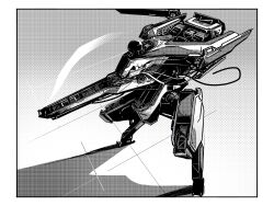 Rule 34 | abstract background, greyscale, gun, highres, machinery, mecha, mecha focus, monochrome, no humans, original, reverse-jointed legs, robot, solo, weapon, xkl3001