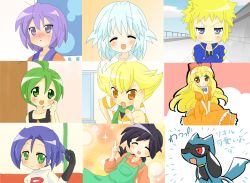 6+boys aaron_(pokemon) apron ash_ketchum ashley_(pokemon) bad_id bad_pixiv_id barry_(pokemon) blonde_hair blue_eyes child crossdressing elite_four failry_tale gen_4_pokemon green_eyes green_hair gym_leader james_(pokemon) lucky_star male_focus multiple_boys nintendo parody paul_(pokemon) pokemon pokemon:_destiny_deoxys pokemon_(anime) pokemon_(classic_anime) pokemon_(creature) pokemon_dppt pokemon_dppt_(anime) pokemon_rse_(anime) purple_eyes purple_hair reggie_(pokemon) riolu style_parody team_rocket tooi_(pokemon) tooi_rondot tory_lund trap volkner_(pokemon) white_hair yellow_eyes