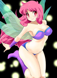 absurdres bikini black_background breasts cleavage cotton_(game) fairy fairy_wings highres large_breasts long_hair pink_eyes pink_hair purple_bikini silk_(cotton) swimsuit wings wrist_wrap