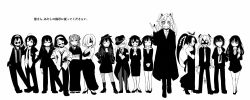 10s abukuma_(kancolle) akatsuki_(kancolle) alternate_costume commentary_request crazy_smile dress dress_shirt formal_clothes glasses greyscale hamakaze_(kancolle) hat hatsuharu_(kancolle) hatsushimo_(kancolle) hibiki_(kancolle) highres ikazuchi_(kancolle) inazuma_(kancolle) isokaze_(kancolle) jamiroquai kantai_collection monochrome multiple_girls necktie nenohi_(kancolle) sakazaki_freddy shigure_(kancolle) shiratsuyu_(kancolle) shirt smile suit sunglasses tanikaze_(kancolle) translation_request umikaze_(kancolle) urakaze_(kancolle) wakaba_(kancolle)