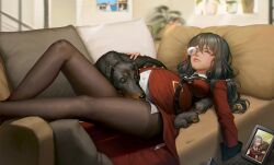 animal baby_animal bteele dog family girls&#039;_frontline helianthus_(girls&#039;_frontline) highres husband_and_wife non-web_source pregnant puppy