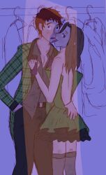Rule 34 | 1boy, 1girl, caught, couple, digimon, digimon adventure tri., highres, izumi koshiro, kiss, looking at viewer, tachikawa mimi