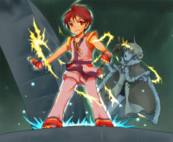 Rule 34 | 1boy, 1girl, ark kan, belt, bio lab, black belt, blonde hair, brown cape, brown dress, brown hair, cape, closed mouth, commentary request, double bun, dress, fur-trimmed cape, fur trim, green background, hair bun, high wizard (ragnarok online), holding, holding staff, kathryne keyron, looking at viewer, pants, ragnarok online, red eyes, shirt, short hair, sleeveless, sleeveless shirt, staff, standing, star gladiator (ragnarok online), white pants, white shirt