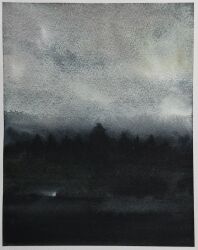 cloud cloudy_sky dark dawn day fog forest grey_sky highres mouen_tw nature no_humans original outdoors painting_(medium) pine_tree shadow sky traditional_media tree watercolor_(medium)