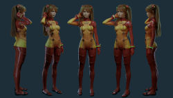 1girl 3d a-roll absurdres adjusting_hair bodysuit breasts brown_hair covered_navel evangelion:_2.0_you_can_(not)_advance full_body hair_ornament highres interface_headset_(evangelion) looking_to_the_side mecha_pilot_suit multicolored_bodysuit multiple_views neon_genesis_evangelion orange_bodysuit plugsuit_(evangelion) pout realistic rebuild_of_evangelion red_bodysuit reference_sheet shiny_clothes souryuu_asuka_langley test_plugsuit_(evangelion) thigh_gap tsundere