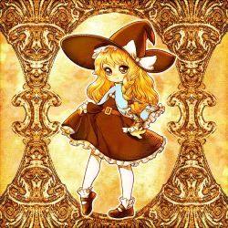 Rule 34 | 1girl, bad id, bad pixiv id, blonde hair, braid, female focus, hat, kirisame marisa, long hair, mary janes, pantyhose, shoes, solo, souri, touhou, witch, witch hat, yellow eyes