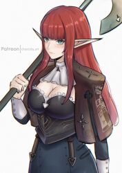 axe blue_eyes chascoby elf hulkenberg_(metaphor:_refantazio) long_ears metaphor:_refantazio pointy_ears red_hair weapon