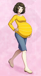 1girl adricarra blush breasts female_focus full_body highres kawakami_sadayo lips looking_at_viewer matching_hair/eyes medium_breasts medium_hair misscherrylle persona persona_5 pregnant solo