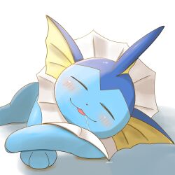 1other blush_stickers closed_eyes drooling gen_1_pokemon highres lying nintendo no_humans on_side open_mouth pocket_fantasy3 pokemon pokemon_(creature) pokemon_focus saliva shadow sleeping solo solo_focus tagme vaporeon