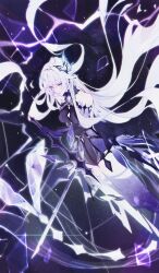 1girl absurdres crystal_shards fins fish_tail genshin_impact glass_shards highres holding holding_sword holding_weapon long_hair skirk_(genshin_impact) solo star_(sky) sword tail weapon white_hair xena_rai