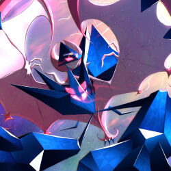 Rule 34 | alternate color, closed mouth, cloud, commentary request, fangs, gen 7 pokemon, highres, hitofudegaki usagi, legendary pokemon, necrozma, necrozma (dawn wings), nintendo, no humans, pokemon, pokemon (creature), pokemon focus, red eyes, shiny pokemon, skin fangs, sky, solo, star (sky)