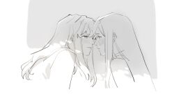 Rule 34 | 2girls, blush, commentary, ear blush, eye contact, fujino shizuru, greyscale, guri gom, hashtag-only commentary, highres, kuga natsuki, long hair, looking at another, monochrome, multiple girls, my-hime, noses touching, parted lips, yuri