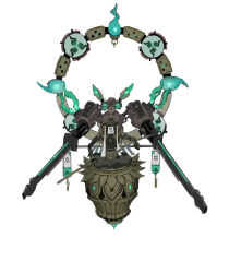 1other absurdres arm_cannon dual_arm_cannons full_body highres machine magatama mitsudomoe_(shape) monte_tako original other_focus robot simple_background solo tomoe_(symbol) weapon white_background