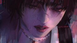 1girl artist_name bad_id bad_tumblr_id black_hair crying devil_may_cry devil_may_cry_(series) devil_may_cry_3 glas-onion jewelry lady_(devil_may_cry) necklace scar scar_on_face scar_on_nose streaming_tears tears