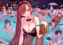 0_0 5boys 6+girls @_@ alcohol animal_ears arm_strap arm_tattoo artist_logo ball bar_(place) bar_stool bare_shoulders barrel beach_chair beach_umbrella beachball beer beer_mug bikini black_bow black_bowtie black_hair black_hairband black_leotard blonde_hair blue_hair bottle bow bowtie breasts brown_eyes brown_pantyhose cana_alberona cat charle_(fairy_tail) clock clock_tower couple cup detached_collar ear_piercing elfman_strauss erza_scarlet everyone fairy_tail fake_animal_ears foam gajeel_redfox gray_fullbuster hairband happy_(fairy_tail) highres holding holding_cup incoming_drink innertube juvia_lockser large_breasts leaning_forward leotard levy_mcgarden lisanna_strauss logo long_hair looking_at_viewer lucy_heartfilia makarov_dreyar mavis_vermilion mirajane_strauss mug multiple_boys multiple_girls natsu_dragneel nekomimipunks night night_sky old old_man open_mouth outdoors pantyhose parted_lips piercing pink_hair playboy_bunny pool rabbit_ears red_hair sky splashing stool sunglasses swim_ring swimsuit tattoo teeth tower trapped umbrella very_long_hair water wine_bottle wooden_cup