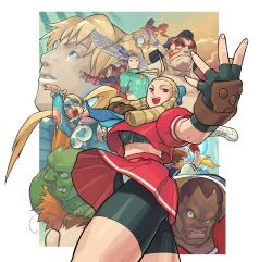 Rule 34 | 6+boys, 6+girls, balrog (street fighter), blonde hair, blue eyes, blue sailor collar, bodypaint, boxing gloves, braid, brown hair, cammy white, clothing cutout, cody travers, colored skin, domino mask, e. honda, everyone, facepaint, fangs, fingerless gloves, game cg, garrison cap, gloves, green skin, hair pulled back, hat, headband, heattech leotard, hibiki dan, highres, ishikawa hideki, juli (street fighter), juni (street fighter), kanzuki karin, kasugano sakura, killer bee cammy, leotard, long hair, m. bison, mask, mma gloves, multiple boys, multiple girls, non-web source, official art, orange hair, promotional art, puffy short sleeves, puffy sleeves, rainbow mika, ribbed leotard, ringlets, sailor collar, school uniform, serafuku, short sleeves, shorts, shorts under skirt, shoulder cutout, sleeved leotard, street fighter, street fighter zero (series), turtleneck, vega (street fighter), white headband, wrestler