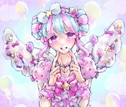 Rule 34 | blue nails, hanazono kirara, highres, purple eyes, star premium dress, sweet dreams coord, winged cloud (yoshi&#039;s island), wings