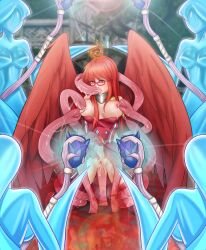 1futa absurdres breast_sucking dirjiland_(mabinogi) futanari garter_belt glasses highres mabinogi nipple_stimulation player_character_(mabinogi) red_hair tentacles