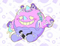 Rule 34 | 2girls, 5boys, alternate eye color, antenna hair, aubrey (headspace) (omori), aubrey (omori), barefoot, basil (headspace) (omori), basil (omori), black eyes, black hair, black tank top, black thighhighs, blue overalls, blue shirt, blush, boss (omori), bow, bright pupils, closed eyes, collarbone, collared shirt, colored skin, flower, flying sweatdrops, green eyes, green shirt, grin, hair bow, head wreath, hero (headspace) (omori), hero (omori), highres, kel (headspace) (omori), kel (omori), long hair, long shirt, long sleeves, mari (headspace) (omori), mari (omori), multiple boys, multiple girls, neckerchief, omori, omori (omori), one eye closed, overalls, pajamas, pink bow, purple hair, purple shoes, purple sweater vest, red neckerchief, salt xs2, shirt, shoes, short hair, short sleeves, shorts, sitting, smile, standing, striped clothes, striped pajamas, striped shorts, sweater vest, t-shirt, tank top, teeth, thighhighs, vertical-striped clothes, vertical-striped pajamas, vertical-striped shorts, white pupils, white shirt, white shorts, white skin