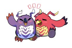 beak bird blue_feathers blush digimon digimon_(creature) feathers full_body highres muchomon no_humans penguin penmon red_feathers simple_background talons ukenya white_background