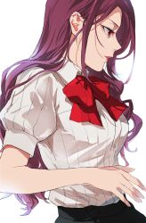 1girl bow bowtie dress_shirt gekkoukan_high_school_uniform isa_(peien516) kirijou_mitsuru long_hair parted_lips persona persona_3 profile red_bow red_bowtie red_eyes red_hair school_uniform shirt short_sleeves sketch solo straight_hair upper_body white_shirt