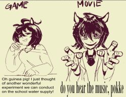 1girl agnes_tachyon_(umamusume) ahoge animal_ears breasts cardigan commentary english_commentary english_text fingernails fr0guurtle hair_between_eyes horse_ears horse_girl lab_coat long_bangs long_sleeves looking_at_viewer medium_breasts necktie open_mouth reaching reaching_towards_viewer short_hair simple_background smile smug umamusume umamusume:_beginning_of_a_new_era upper_body