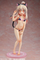 Rule 34 | 1girl, @ @, absurdres, ahoge, animal ears, bare arms, bare legs, bare shoulders, barefoot, bikini, blush, breasts, cat ears, cat girl, cat tail, crying, fake animal ears, fake tail, figure, figure (medium), full body, highres, knees, long hair, navel, official art, onii-chan wa oshimai!, open mouth, oyama mahiro, photo (medium), red eyes, small breasts, solo, standing, stomach, swimsuit, tail, tears