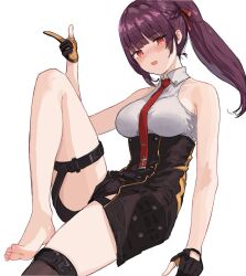 Rule 34 | 1girl, collared shirt, girls&#039; frontline, girls&#039; frontline 2: exilium, gloves, highres, looking at viewer, makiatto (girls&#039; frontline 2), necktie, plunplun, purple hair, red eyes, red necktie, shirt, side ponytail, sitting, sleeveless, sleeveless shirt, solo, wa2000 (girls&#039; frontline), white shirt