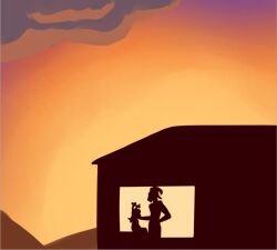 1boy 1girl age_difference antlers arms_behind_back child deer_antlers deer_girl deltarune furry furry_female furry_male glossypenthouse goat_boy goat_horns hand_on_another&#039;s_chin horns house long_hair noelle_holiday silhouette sitting size_difference sky sunset teacher teacher_and_student window
