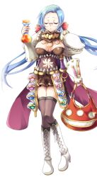 armor bag bikini bikini_top_only blue_hair boots breasts brown_bikini brown_skirt closed_eyes clothing_cutout cross-laced_footwear earrings erlenmeyer_flask flask full_body genetic_(ragnarok_online) glasses holding holding_bag jewelry large_breasts large_variant_set long_hair low_twintails miniskirt navel navel_cutout official_art open_mouth pauldrons potion ragnarok:_guild_masters ragnarok_online raised_eyebrows red_bag rimless_eyewear round-bottom_flask shoulder_armor simple_background skirt standing swimsuit teeth transparent_background twintails vambraces variant_set vial white_boots yamadori_ofuu