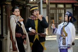 3girls asian black_hair chouzuki_maryou crossdressing golden_kamuy makeup multiple_girls photo_(medium) plump