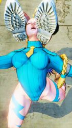 2girls 3d alternate_skin_color antenna_hair bare_shoulders blonde_hair blue_eyes blue_headwear blue_leotard braid breasts cammy_white clenched_hand covered_navel curvy fighting full_body gloves grabbing_from_behind hat highleg highleg_leotard highres large_breasts leotard lips long_hair multiple_girls multiple_persona red_gloves ryona screencap shiny_clothes street_fighter street_fighter_v thighs third-party_edit thong_leotard twin_braids very_long_hair white_leotard wide_hips