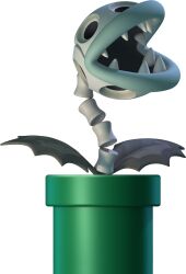 3d absurdres bone_piranha_plant highres new_super_mario_bros._2 no_humans official_art open_mouth sharp_teeth simple_background solo teeth transparent_background warp_pipe