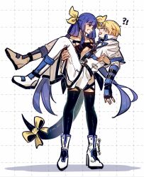 !? 1boy 1girl absurdres assertive_female carrying carrying_person dizzy_(guilty_gear) guilty_gear hetero highres ky_gwangin ky_kiske princess_carry smile standing tail