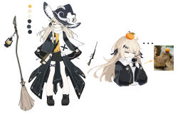 ... 1girl absurdres black_hat black_nails black_robe black_shoes black_skirt broom brown_hair capybara cellphone color_guide crescent food food_on_head food_request fringe_trim green_eyes hat highres holding holding_phone lantern long_hair long_sleeves multiple_views nail_polish object_on_head open_clothes open_robe orange_shirt original phone photo_inset pleated_skirt reference_inset robe scarf shimmer shirt shoes simple_background skirt sleeves_past_wrists tilted_headwear very_long_hair white_background white_scarf wide_sleeves witch_hat