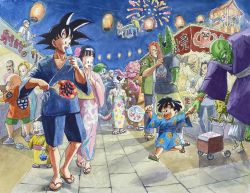 1st_form_frieza android_16 android_17 android_18 babidi beer_can can cell_(dragon_ball) chaozu chi-chi_(dragon_ball) dodoria dragon_ball dragonball_z drink_can fireworks floating food frieza hammar_dobucof hand_fan highres japanese_clothes kimono kiwi_(dragon_ball) kuririn lantern levitation majin_buu mohawk mr._satan nappa night painting_(medium) paper_fan paper_lantern perfect_cell piccolo son_gohan son_goku summer_festival takoyaki tao_pai_pai tenshinhan time_paradox traditional_media trunks_(dragon_ball) trunks_(future)_(dragon_ball) vegeta watercolor_(medium) yukata zarbon