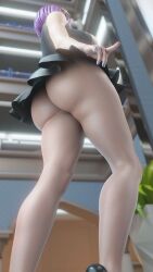 1girl absurdres asamiya_athena ass ass_focus blue_nails breasts breasts_out curvy female_focus from_below hairband highres huge_ass huge_breasts large_breasts nipples no_panties pale_skin purple_hair shiny_skin short_hair skirt standing star_(symbol) the_king_of_fighters thick_thighs thighs wide_hips