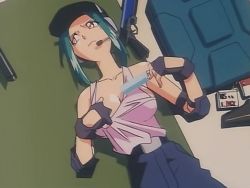 1990s_(style) 1girl animated animated_gif breasts burn-up burn-up_w cleavage female_focus jinguu_maya large_breasts no_bra retro_artstyle solo