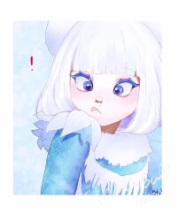 1girl blue_eyes blush character_request closed_mouth copyright_request dress hair_between_eyes highres hime_cut lips long_hair long_sleeves looking_at_viewer multicolored_hair rl10_02 shirt simple_background solo straight_hair streaked_hair white_hair