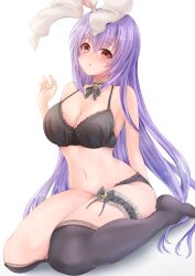 absurdres animal_ears armpits black_bra blush bra breasts choker cleavage guchadoro highres midriff navel purple_hair rabbit_ears rabbit_girl red_eyes reisen_udongein_inaba thigh_strap thighhighs touhou underwear