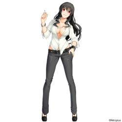 1girl arided belt black_hair breasts cleavage denim jeans large_breasts pants sumaga tagme tsuji_santa