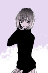 Rule 34 | 1girl, highres, kurokawa akane, long sleeves, looking at viewer, medium hair, monochrome, oshi no ko, skirt, solo, tagme, yokoyari mengo