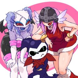 2girls amy_rose amy_rose_(cosplay) angel angel_girl angewomon cosplay demon demon_girl digimon digimon_(creature) fallen_angel gerusyu head_wings impmon ladydevimon long_hair mask multiple_girls rouge_the_bat rouge_the_bat_(cosplay) sonic_(series) wide_hips wings