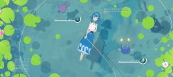 1girl absurdres asteroid_ill bad_id bad_twitter_id baggy_pants barboach barefoot blue_hair chinchou creatures_(company) fishing_line fishing_rod game_freak gen_1_pokemon gen_2_pokemon gen_3_pokemon gen_5_pokemon hair_ornament heads-up_display highres in_water lana_(pokemon) nintendo pants pokemon pokemon_(creature) pokemon_sm ripples shadow shellder sleeveless smile trial_captain tympole user_interface water_drop whiscash