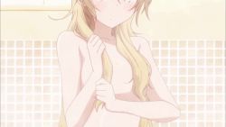 1girl animated animated_gif blue_eyes blush closed_mouth hand_on_own_hair new_game! nude solo standing yagami_kou