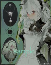 1girl apron blush chibi highres maid maid_apron maid_headdress original smile watermark weibo_7744062175 weibo_watermark white_hair