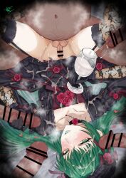 6+boys aina123 anal bed_sheet black_choker black_dress black_gloves blush bukkake choker collarbone commission crossdressing cum cum_in_container cum_in_cup cum_on_body cum_on_clothes cum_on_hair cum_string cumdrip cup dress drinking_glass ejaculation erection eyelashes facial feet_out_of_frame fishnet_thighhighs fishnets flower frilled_dress frills gangbang garter_straps gloves green_eyes green_hair green_lips group_sex handjob long_hair looking_at_viewer lying male_focus multiple_boys no_panties on_back original parted_lips penis rose sex signature skeb_commission steaming_body thighhighs wine_glass yaoi